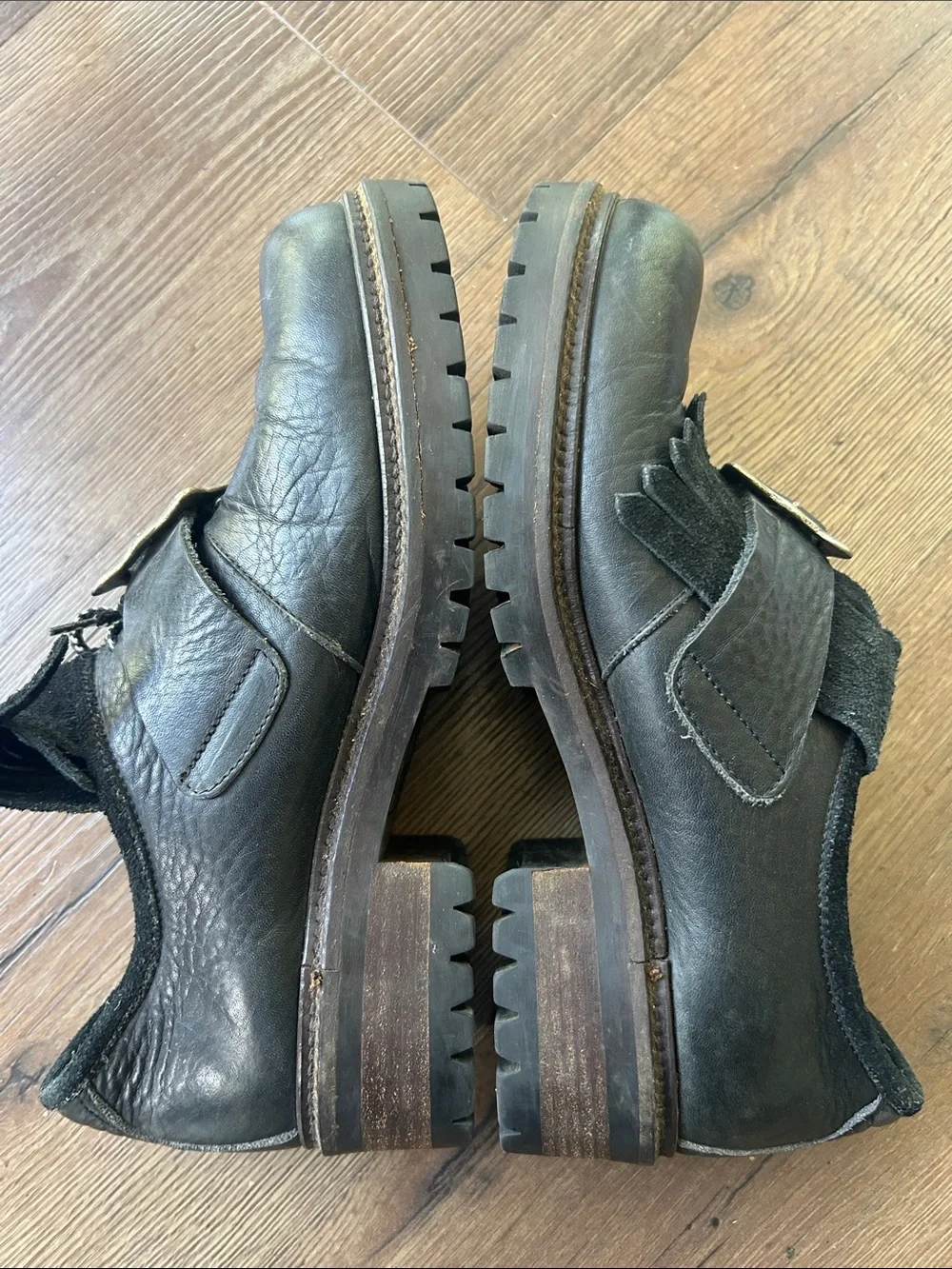 Alp Traum Vintage Black Leather Kiltie Loafers with Decorative Buckle !! Size 8